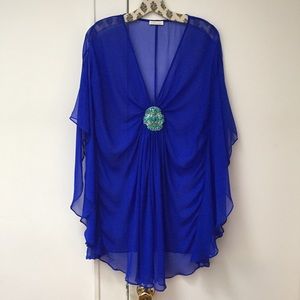 Anthropologie blue silk chiffon beaded Tunic